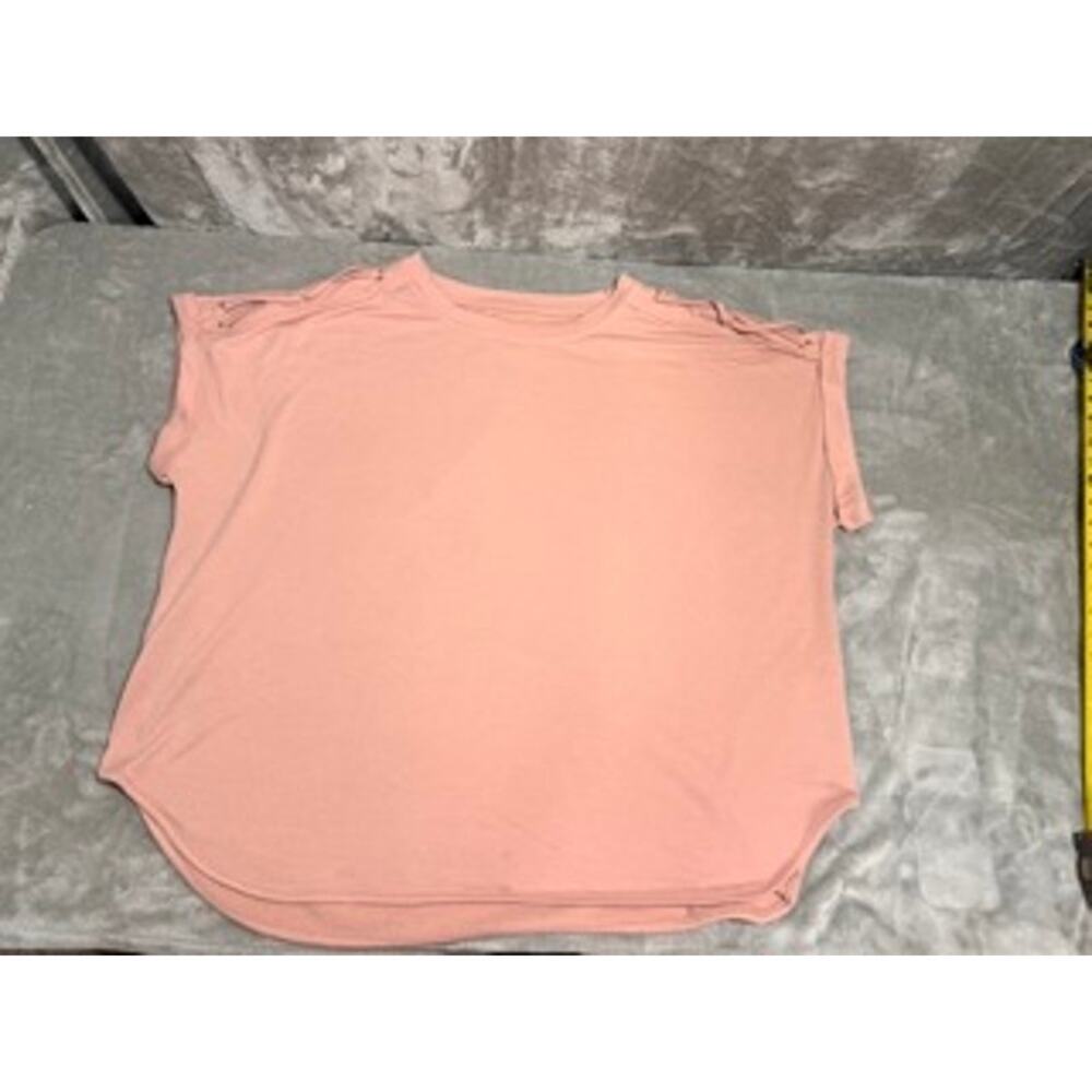 Cupio Blush Pink Lace-Up Shoulder Knit Top 2X Soft Short Sleeve Plus Size - Picture 3 of 9